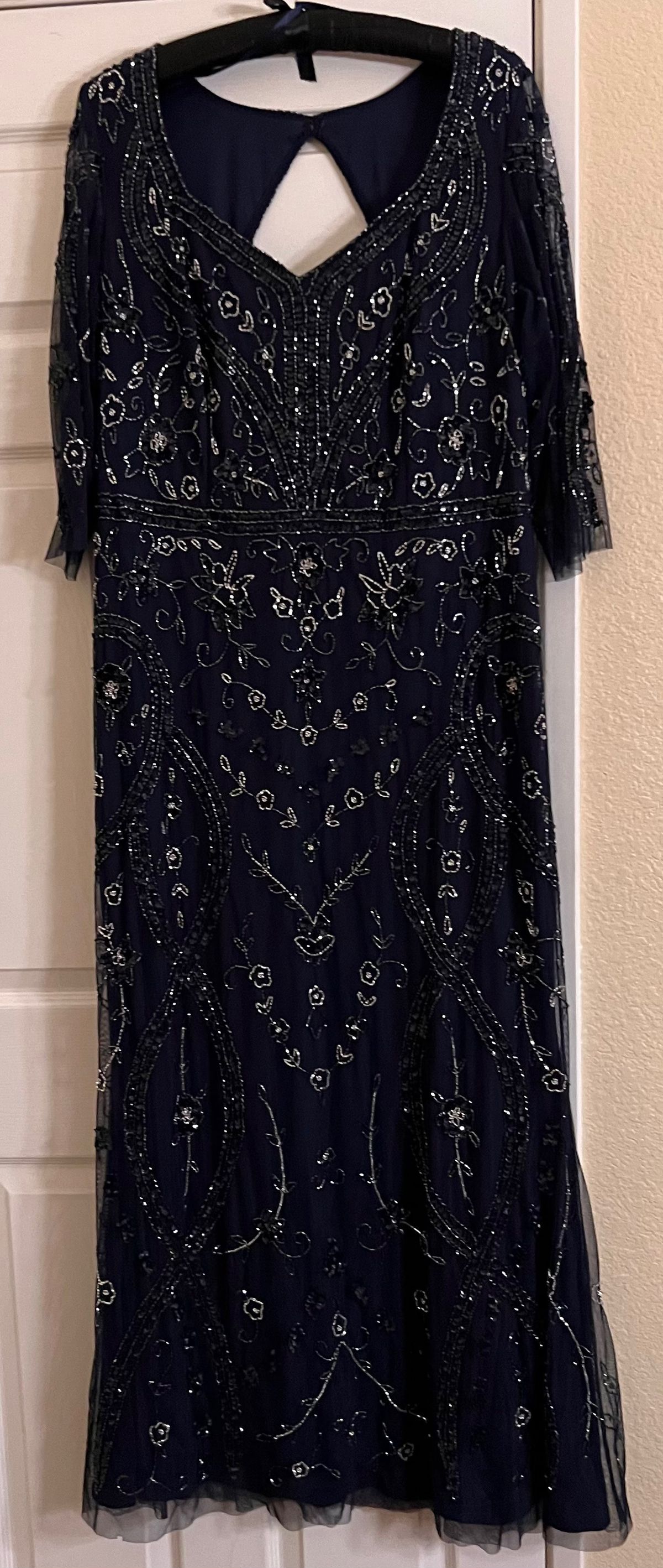 Adrianna Papell Plus Size 16 Plunge Lace Blue Floor Length Maxi on Queenly