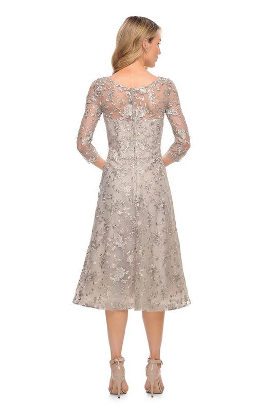 la femme Size 12 Lace Silver A-line Dress on Queenly