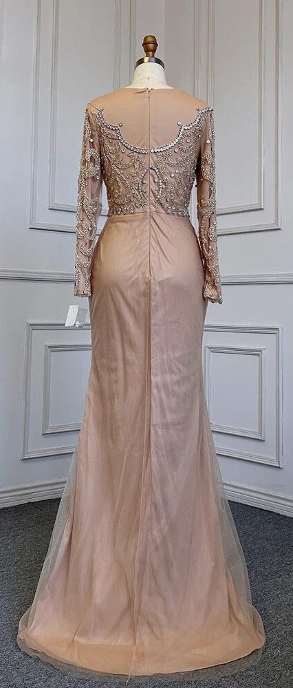 Size 12 Long Sleeve Nude Dress With Train on Queenly