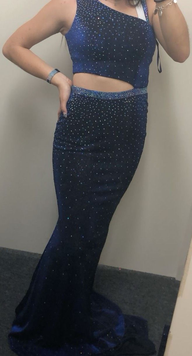 Johnathan Kayne Size 6 Prom One Shoulder Blue Mermaid Dress on Queenly
