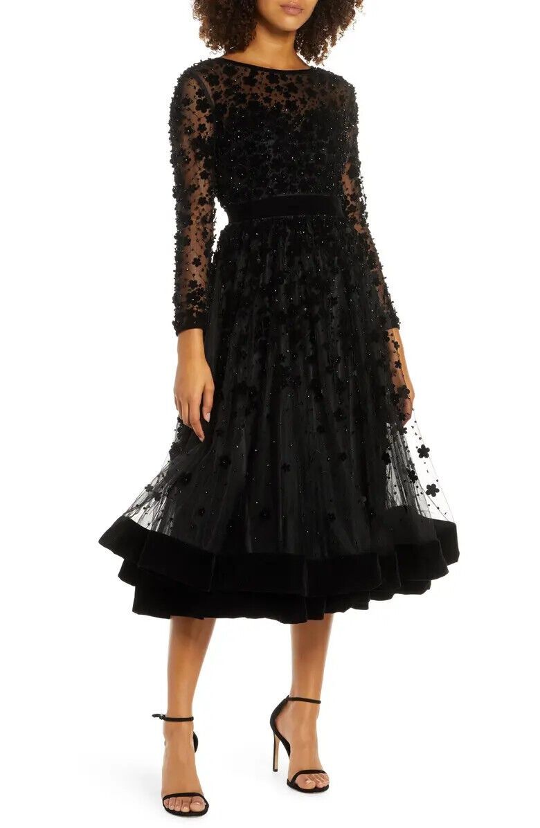 Mac Duggal Size 12 Velvet Black Cocktail Dress on Queenly