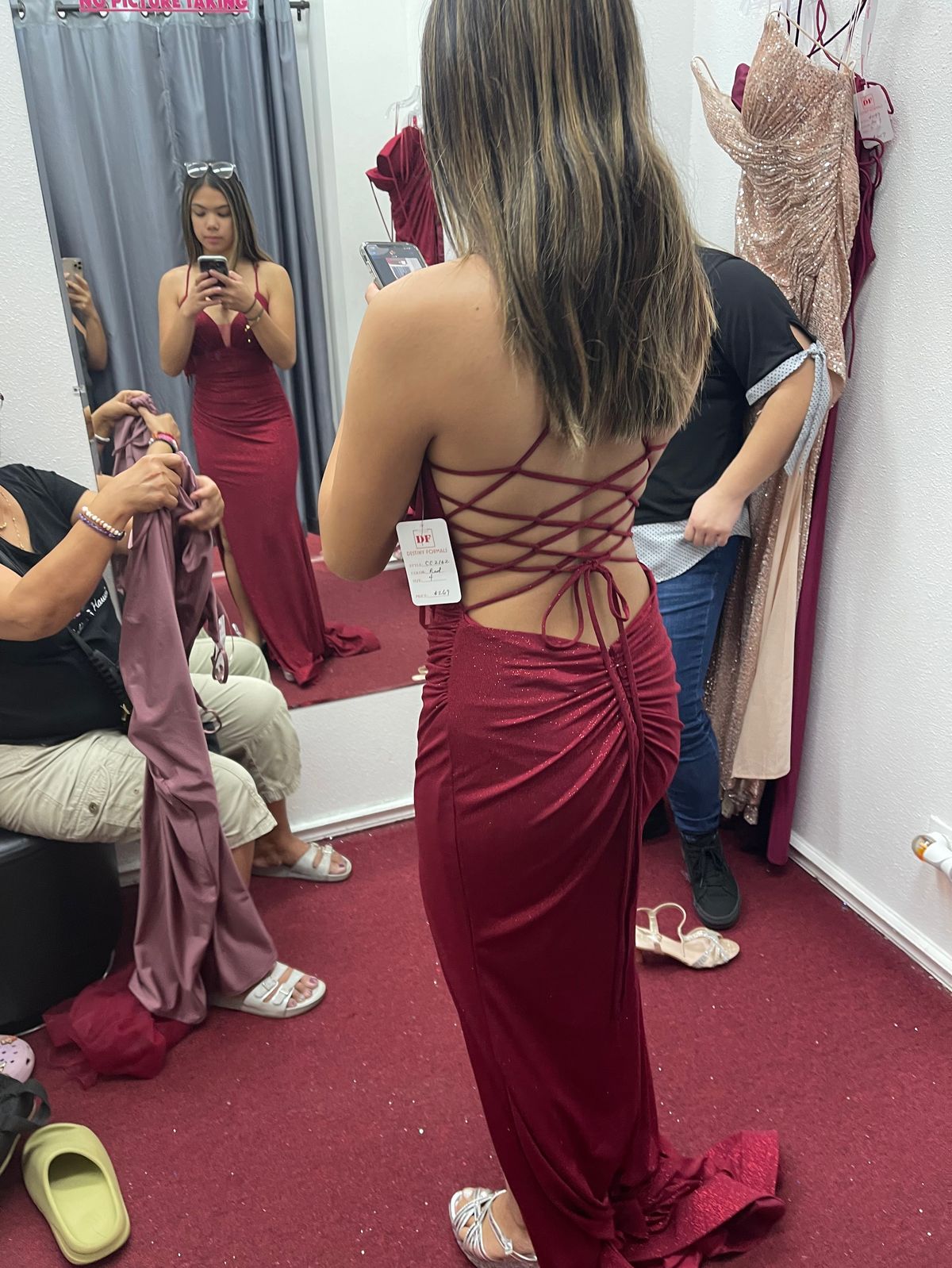 Cinderella Divine Size S Prom Plunge Red Side Slit Dress on Queenly