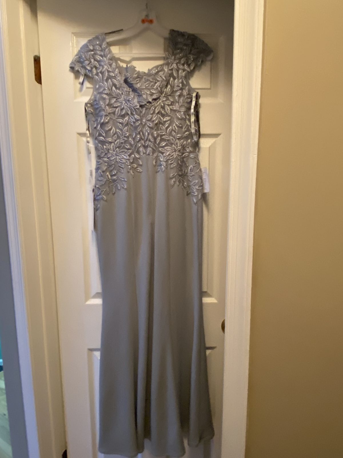 Style RN 2718 Rina di Montella Size 8 Satin Silver A-line Dress on Queenly