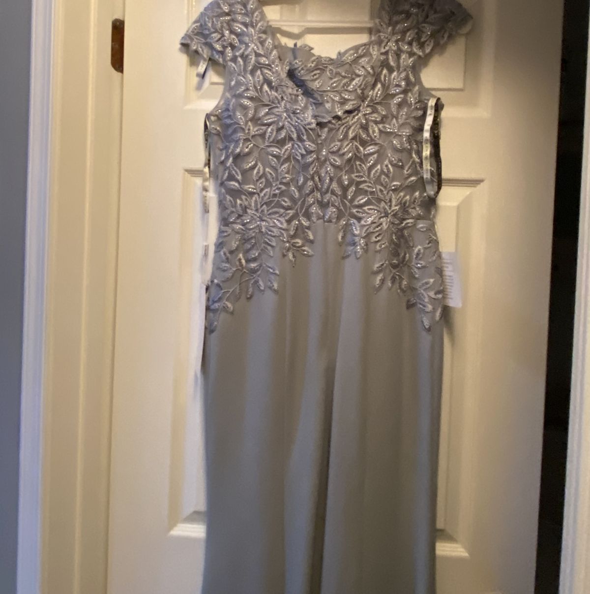 Style RN 2718 Rina di Montella Size 8 Satin Silver A-line Dress on Queenly