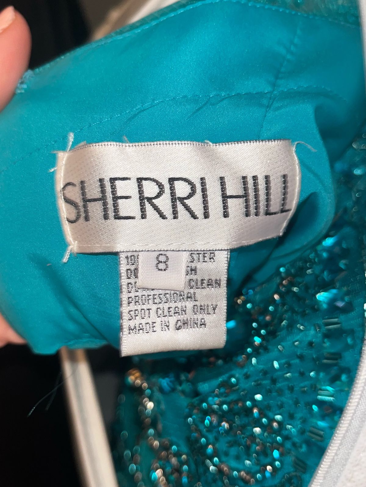 Sherri Hill Size 8 Prom Cap Sleeve Sequined Blue Ball Gown on Queenly
