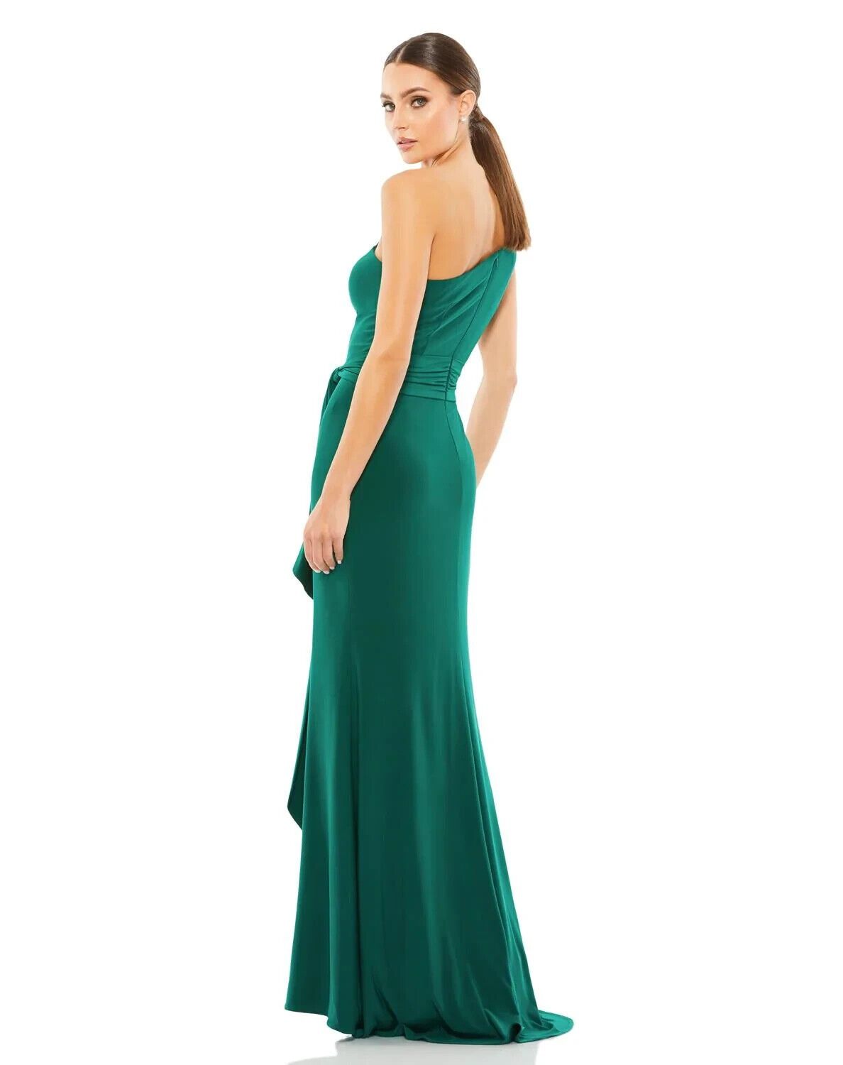 Mac Duggal Size 2 Prom One Shoulder Emerald Green A-line Dress on Queenly