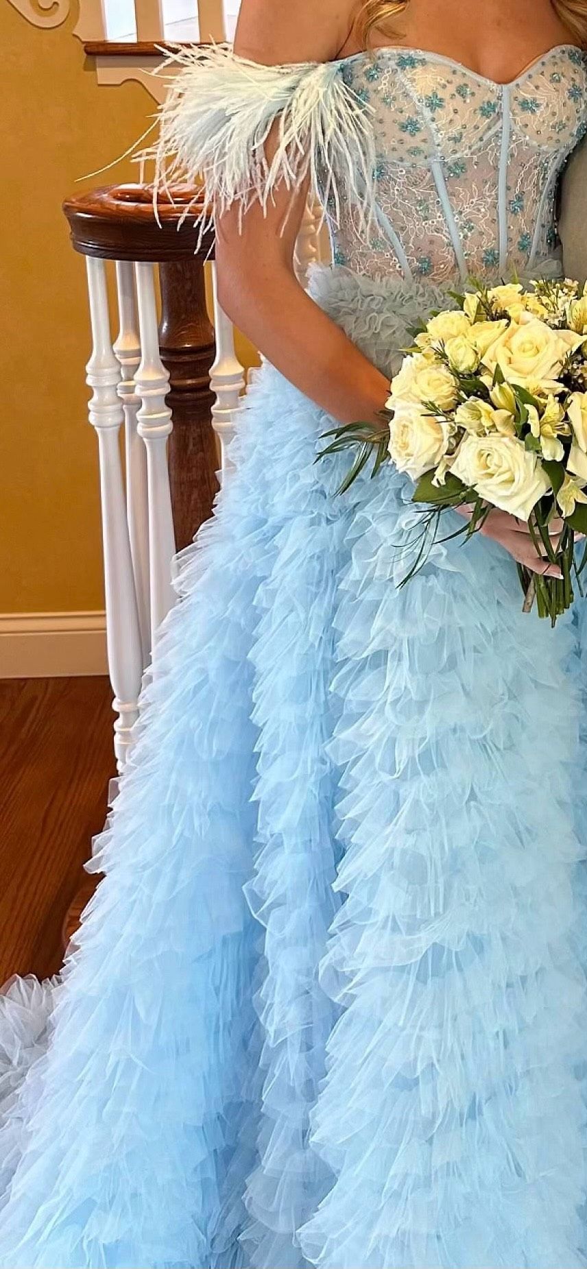 Sherri Hill Size 2 Prom Off The Shoulder Blue Dress With Train on Queenly