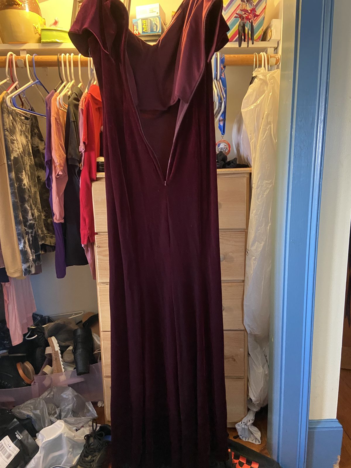 Size 14 Prom Velvet Burgundy Red Floor Length Maxi on Queenly