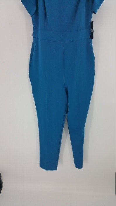 Size XL Pageant Interview Off The Shoulder Blue Formal Jumpsuit on Queenly