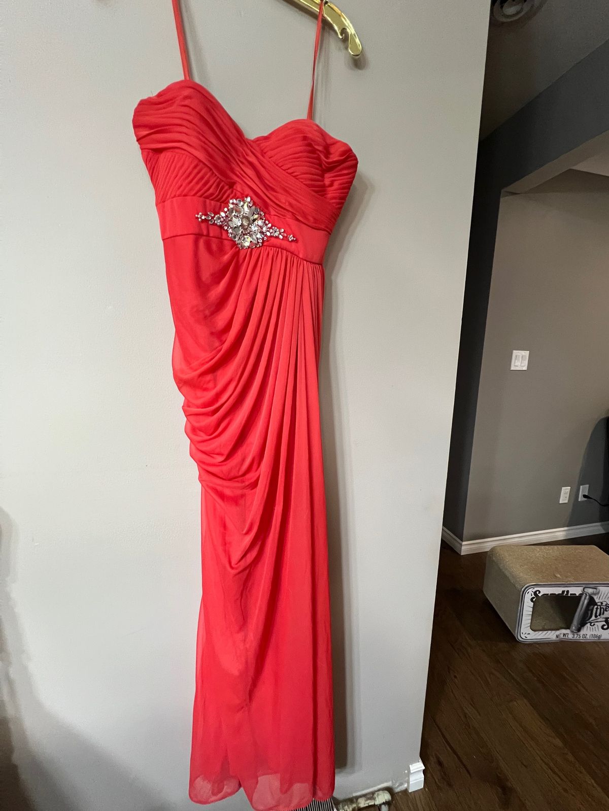 Adrianna Papell Size 4 Prom Plunge Orange Floor Length Maxi on Queenly