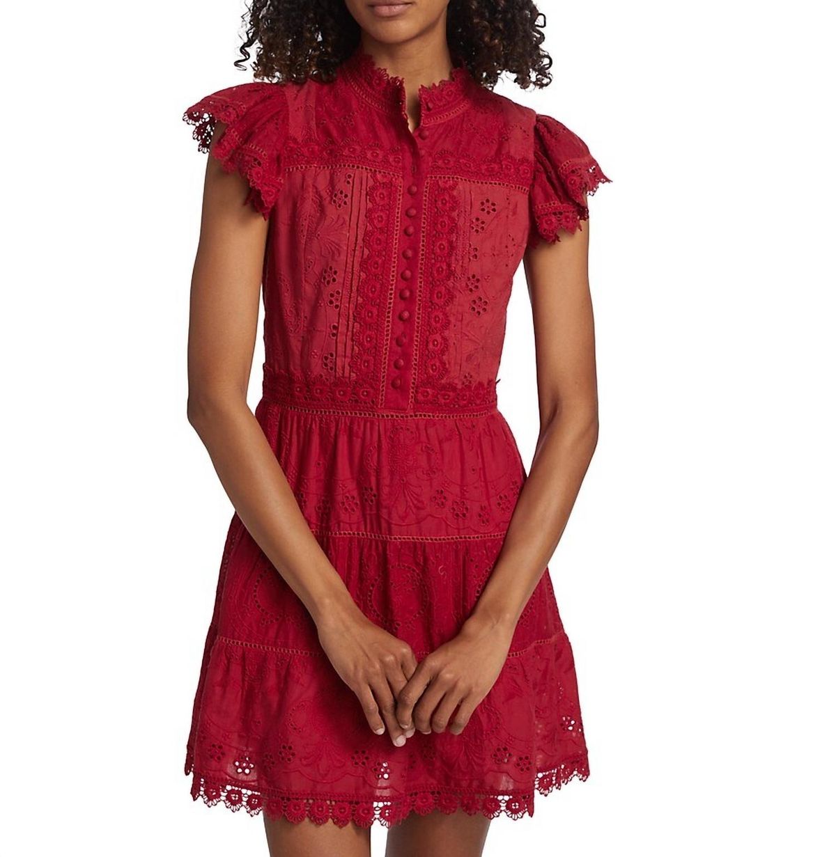 Style 1-1982582428-649 alice + olivia Size 2 High Neck Red Cocktail Dress on Queenly