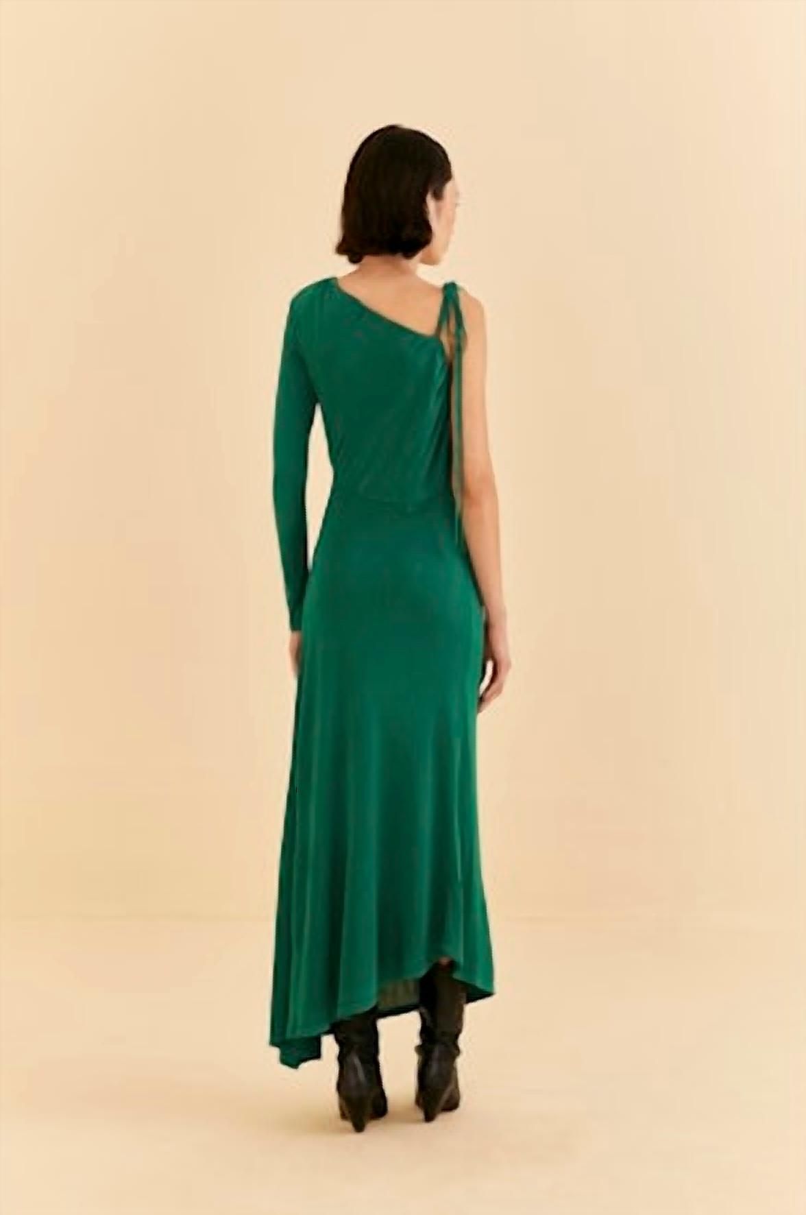 Style 1-2452646922-2901 FARM RIO Size M One Shoulder Emerald Green Floor Length Maxi on Queenly
