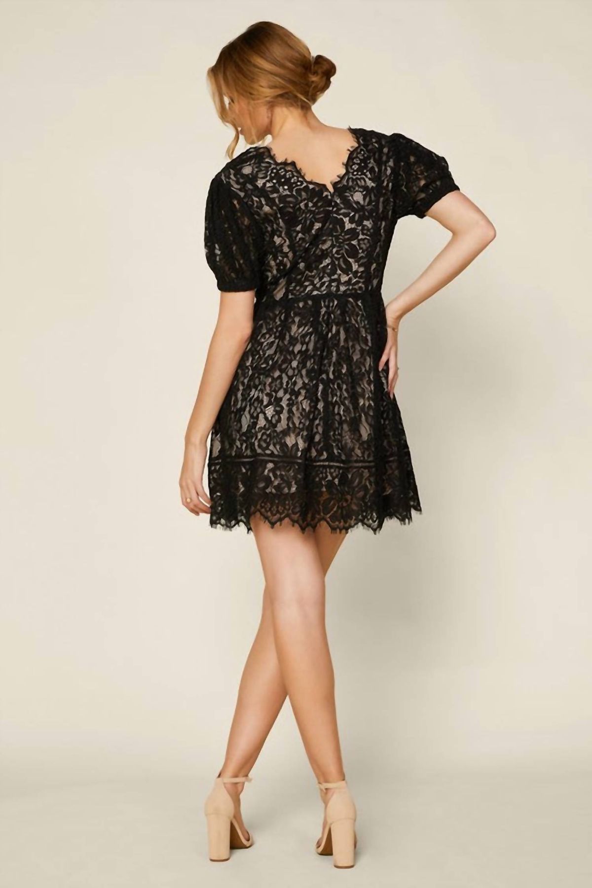 Style 1-2497936181-2791 SKIES ARE BLUE Size L Lace Black Cocktail Dress on Queenly