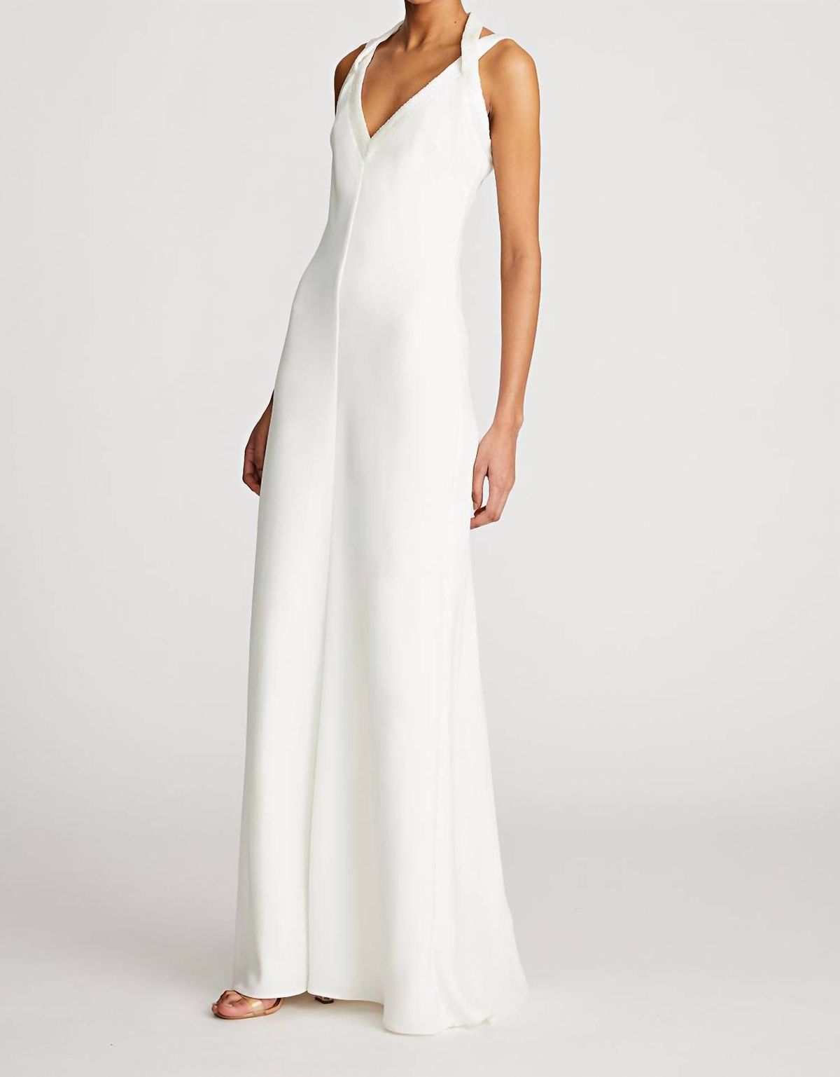 Style 1-2949760153-1498 HALSTON HERITAGE Size 4 Pageant White Floor Length Maxi on Queenly