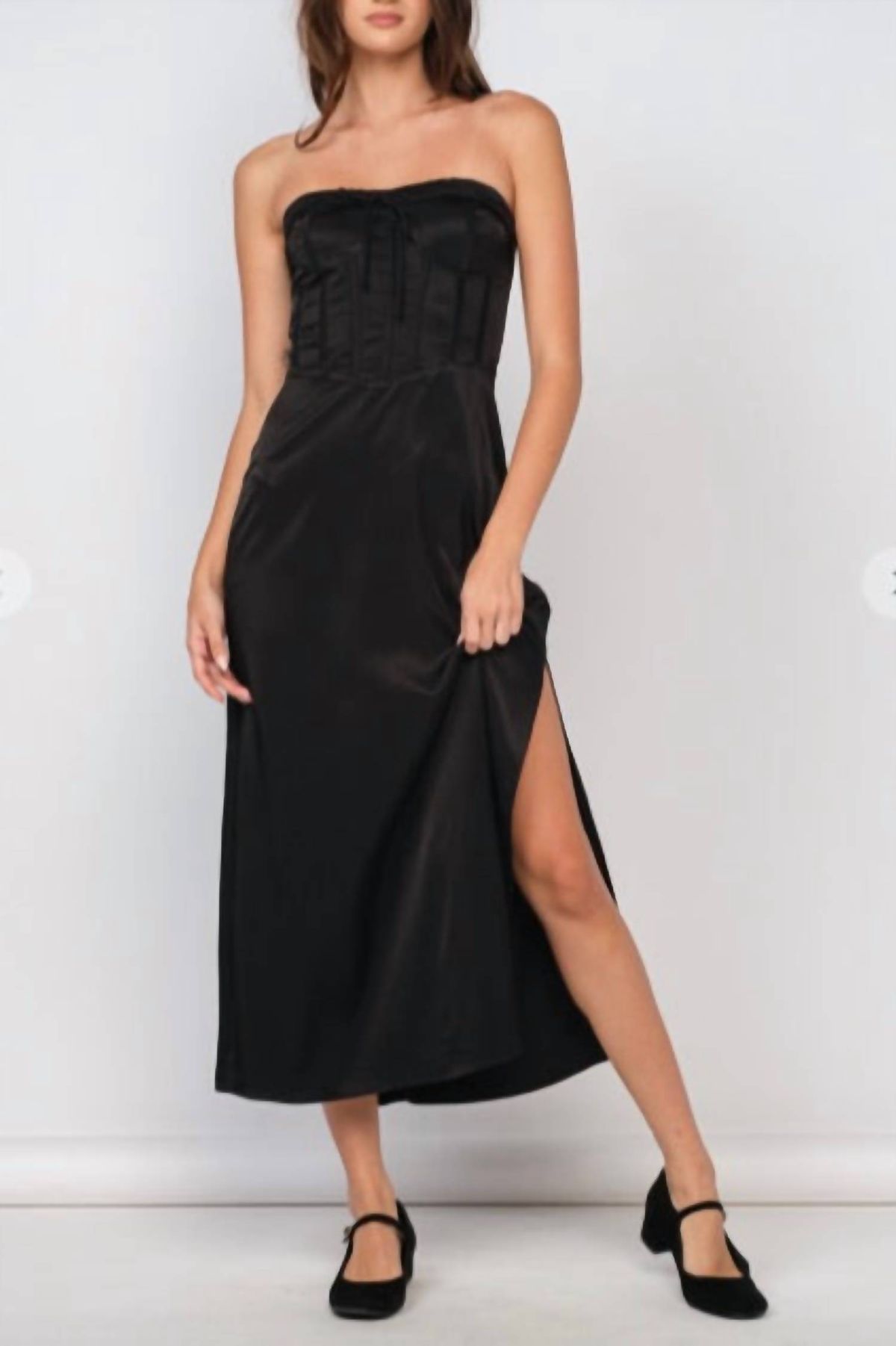 Style 1-3520204998-3010 Sky to Moon Size M Strapless Black Side Slit Dress on Queenly