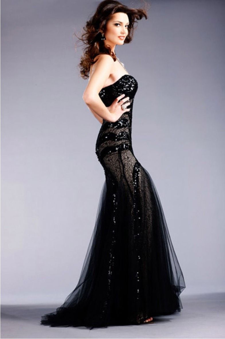 Style 153050 Jovani Size 2 Strapless Black Mermaid Dress on Queenly