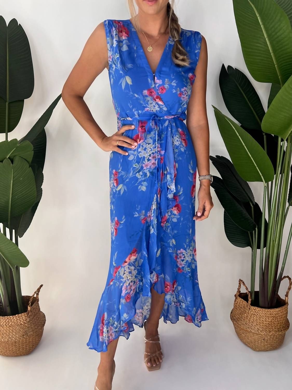 Style 1-3970627160-2696 Yumi Kim Size L Floral Blue Floor Length Maxi on Queenly