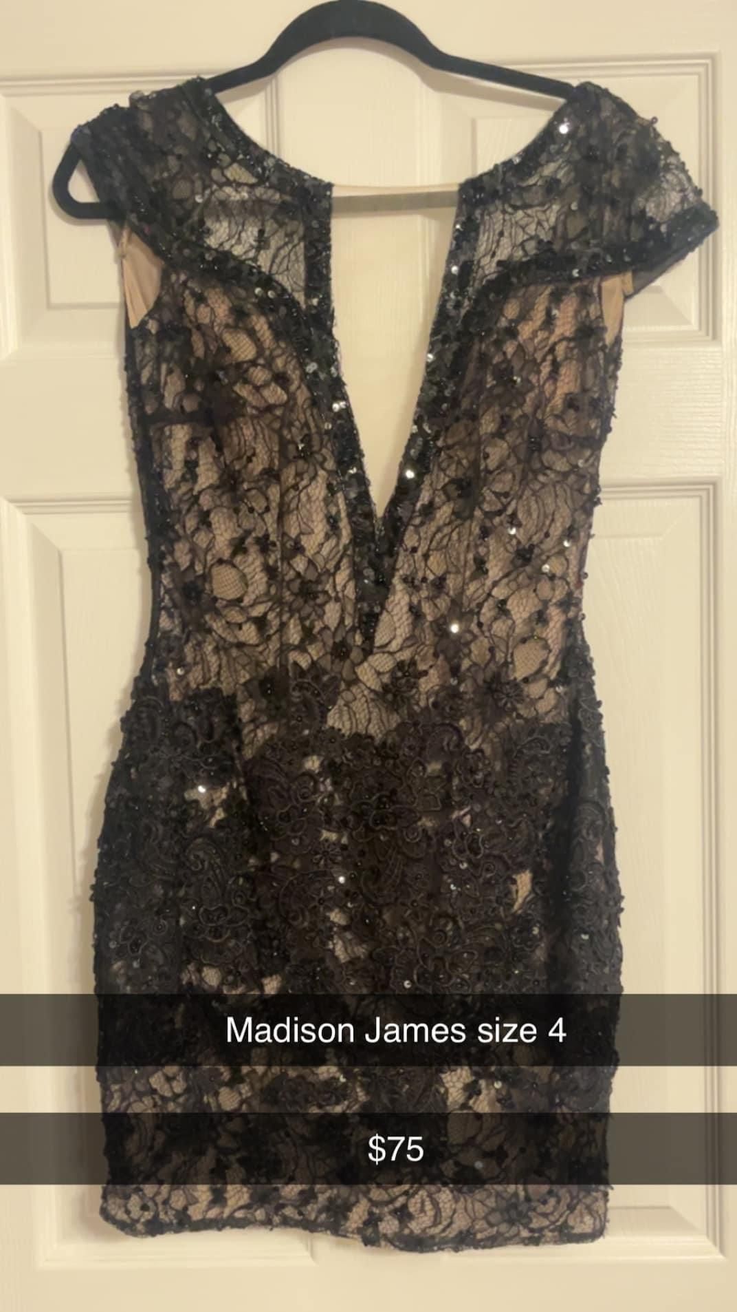 Madison James Size 4 Homecoming Plunge Black Cocktail Dress on Queenly