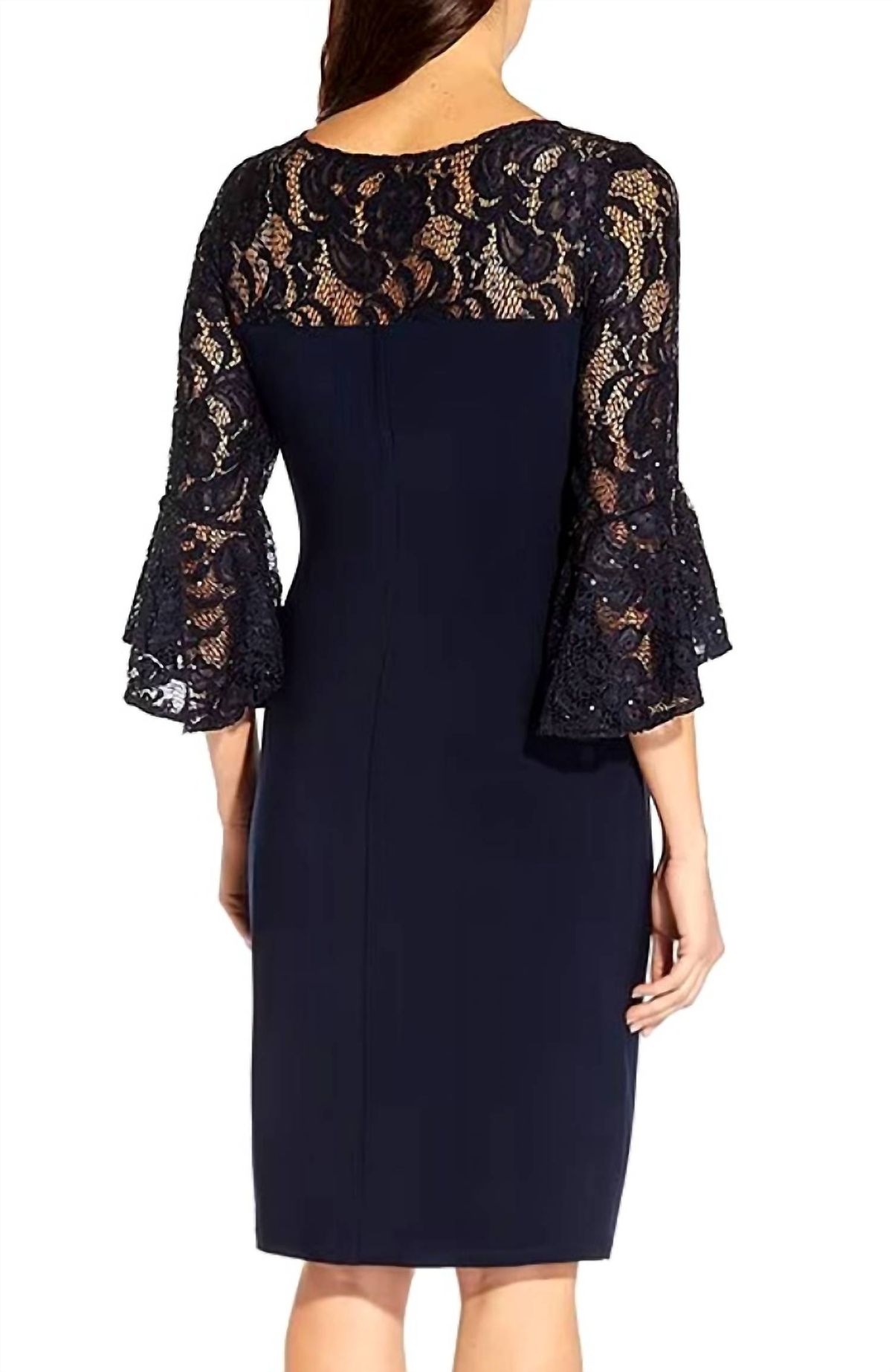 Style 1-1350207795-1498 Adrianna Papell Size 4 Lace Navy Blue Cocktail Dress on Queenly