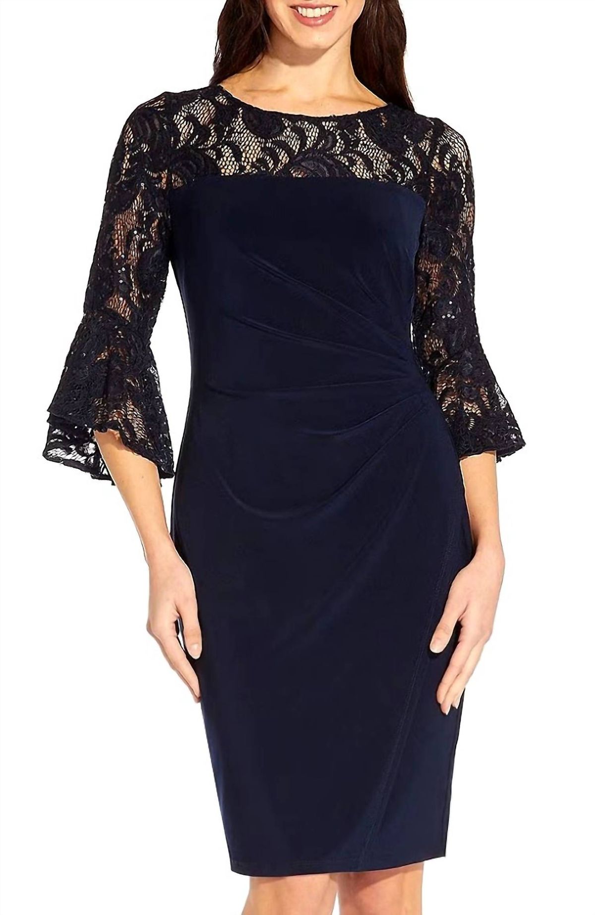 Style 1 1350207795 1901 Adrianna Papell Size 6 Lace Navy Blue Cocktail Dress on Queenly