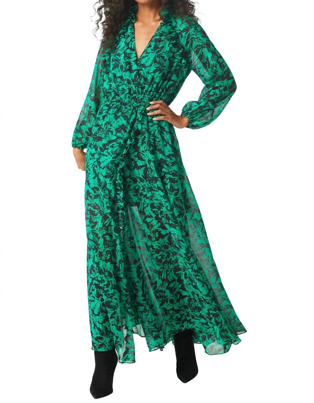 Style 1-1727440045-3236 Misa Los Angeles Size S Sheer Emerald Green Side Slit Dress on Queenly