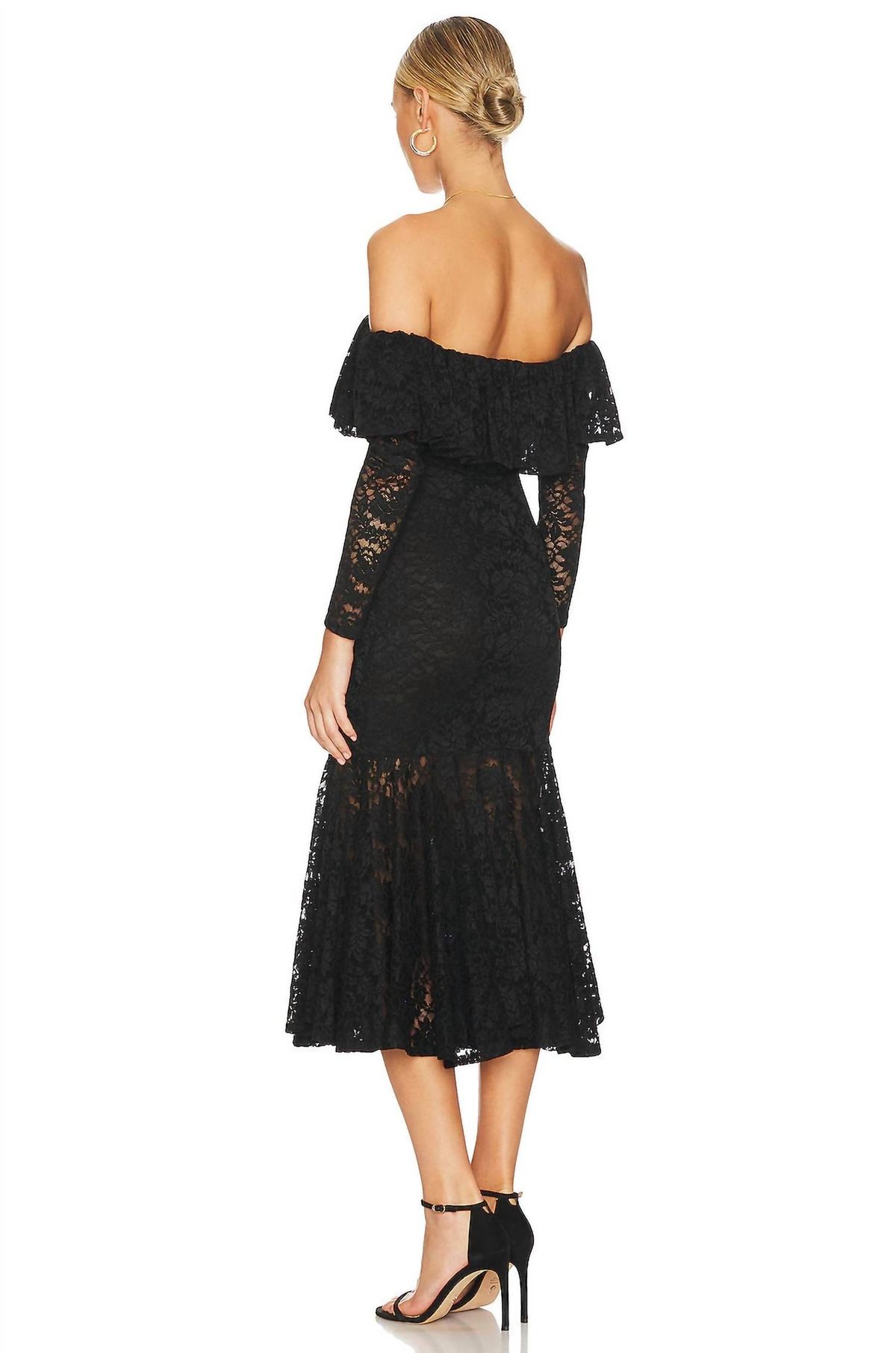Style 1-1822727241-3855 CAROLINE CONSTAS Size XS Off The Shoulder Lace Black Cocktail Dress on Queenly