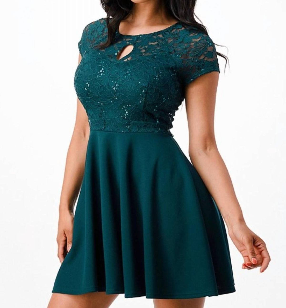 Style 1-1841288933-3818 La Scala Size XL Lace Green Cocktail Dress on Queenly