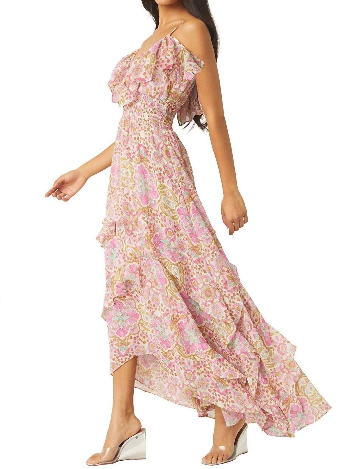 Style 1-199831572-2901 Misa Los Angeles Size M Off The Shoulder Pink Floor Length Maxi on Queenly