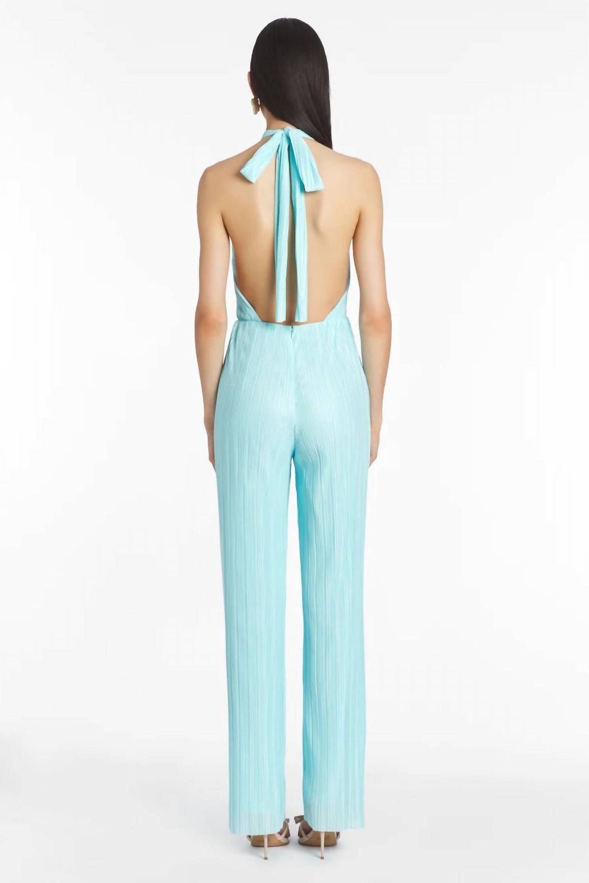Style 1-3081299386-3236 Amanda Uprichard Size S Halter Blue Formal Jumpsuit on Queenly
