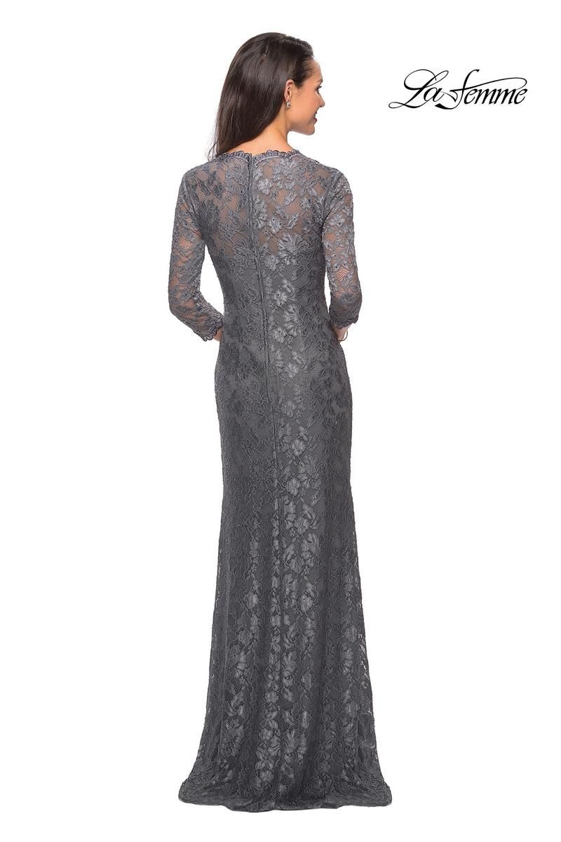 Style 26427 La Femme Size 14 Prom Lace Navy Blue Floor Length Maxi on Queenly