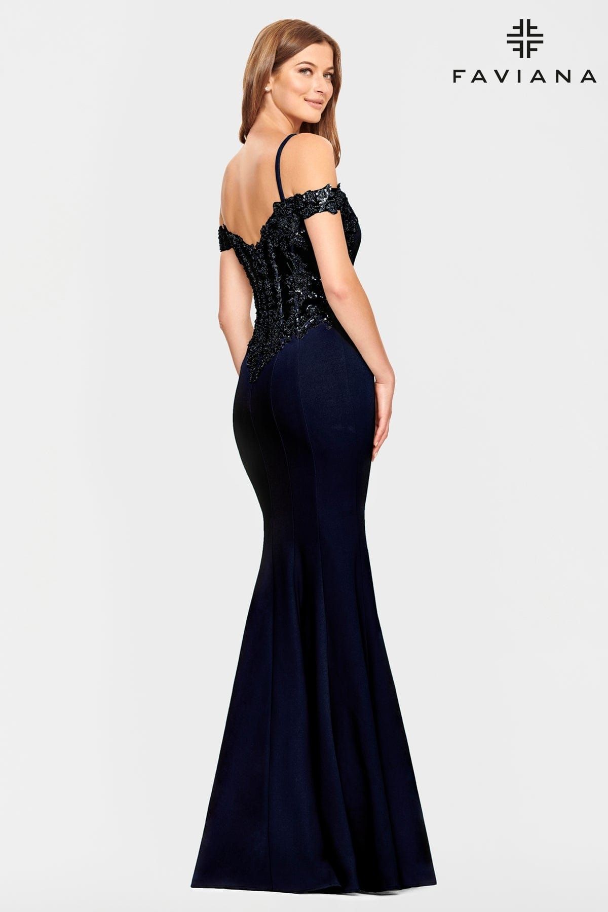Style S10866 Faviana Size 8 Prom Navy Blue Mermaid Dress on Queenly