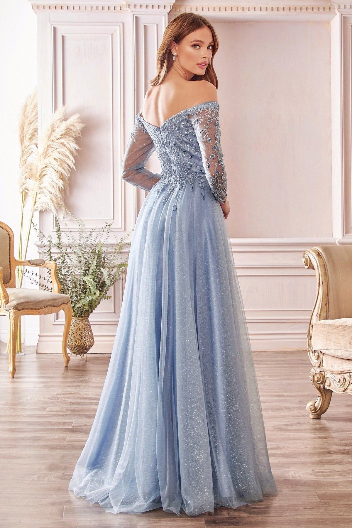 Style CD0172 Cinderella Divine Size XL Prom Long Sleeve Blue Ball Gown on Queenly