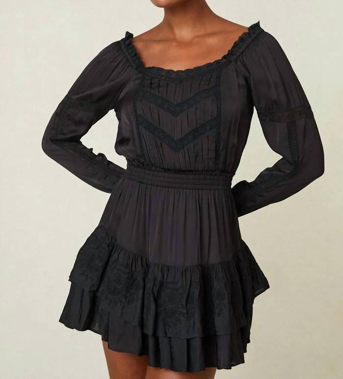 Style 1-3215893852-2901 LoveShackFancy Size M Long Sleeve Black Cocktail Dress on Queenly