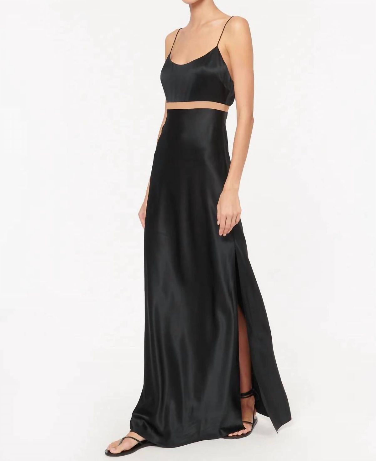 Style 1-3347193763-1498 Cami NYC Size 4 Satin Black Side Slit Dress on Queenly