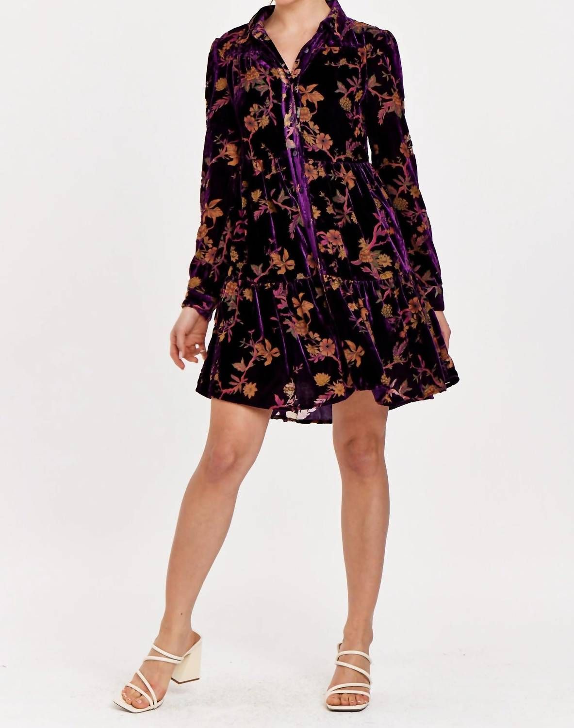 Style 1-3555335112-2901 DEAR JOHN DENIM Size M Long Sleeve Velvet Purple Cocktail Dress on Queenly