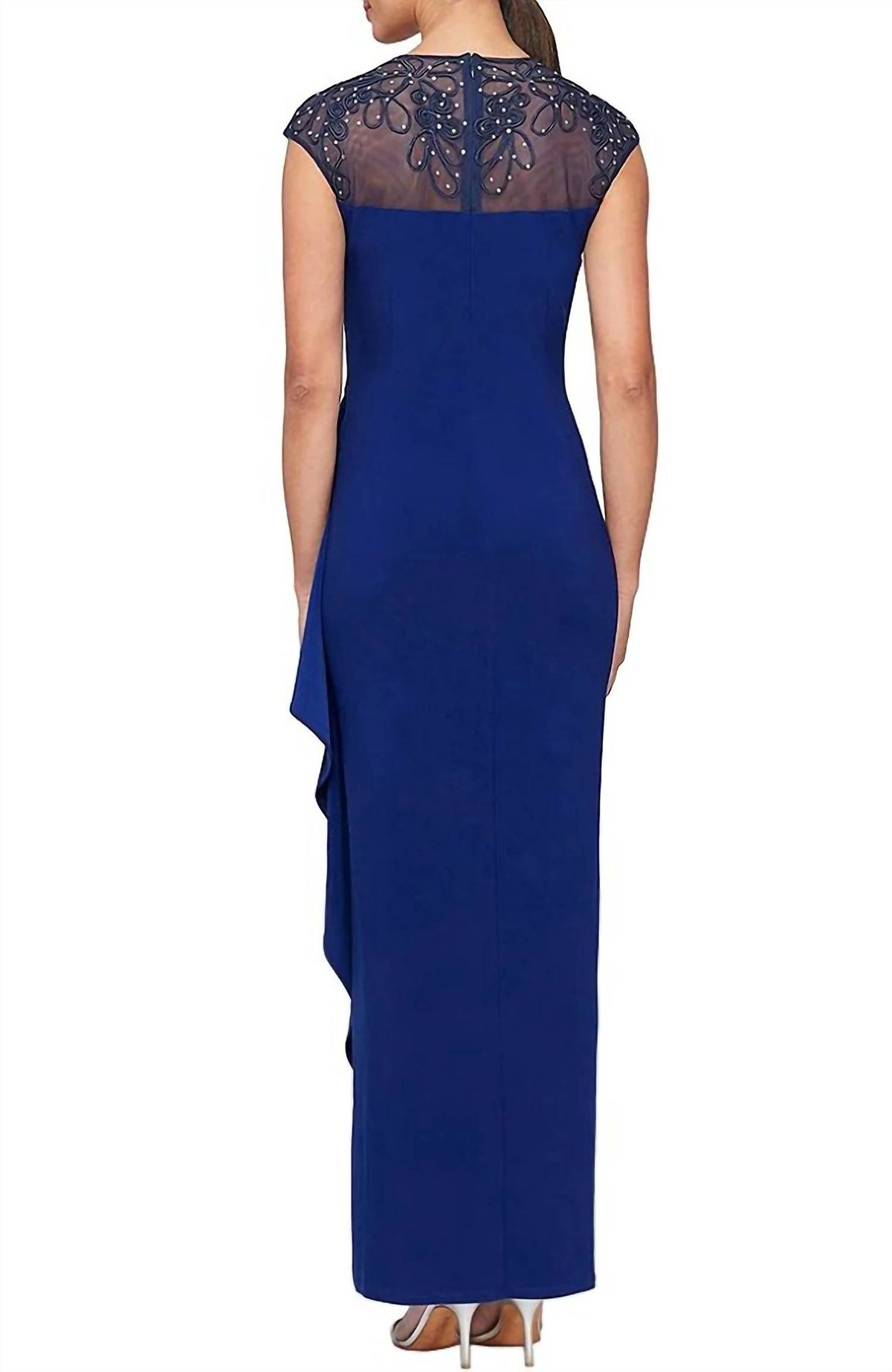 Style 1-394501772-1901 Alex Evenings Size 6 Cap Sleeve Royal Blue Side Slit Dress on Queenly