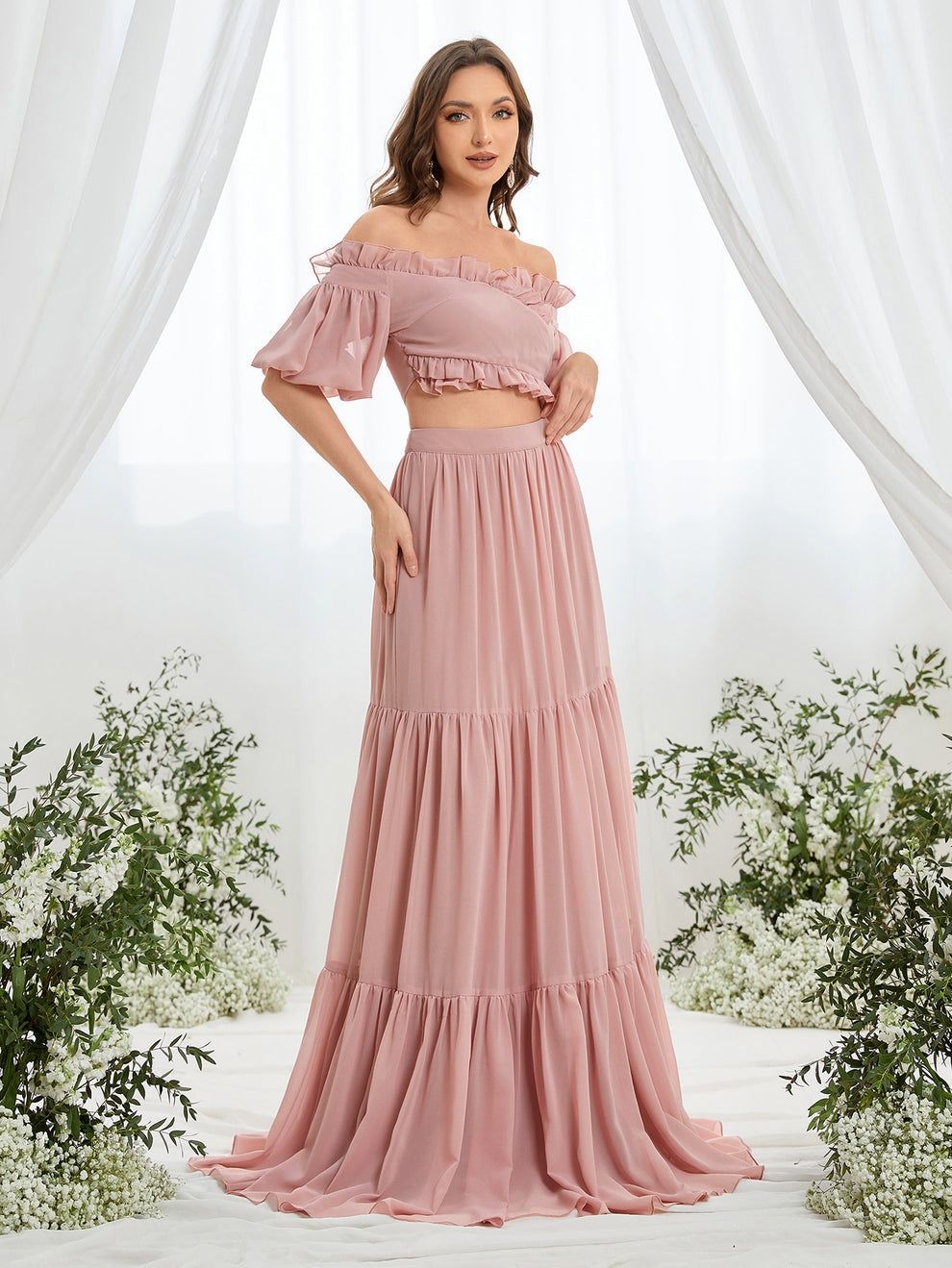 Style FSWU9029 Faeriesty Size XS Off The Shoulder Pink Floor Length Maxi on Queenly