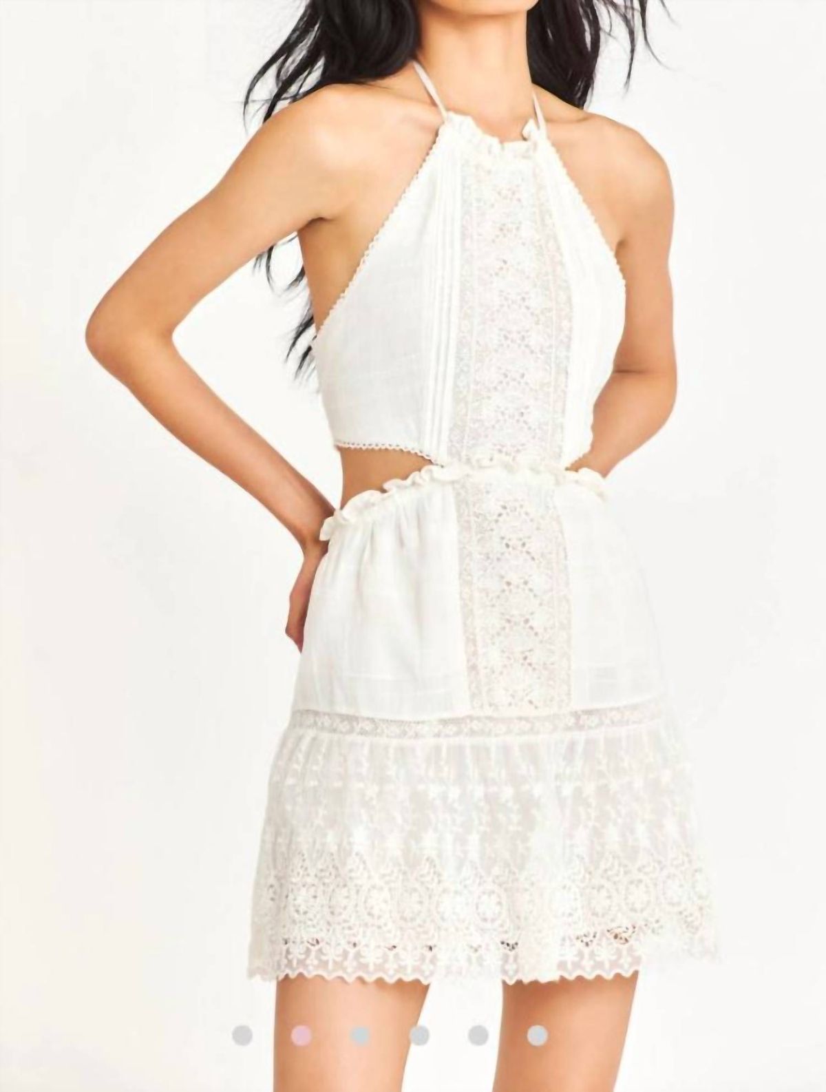 Style 1-4068604396-3855 LoveShackFancy Size XS Halter Lace White Cocktail Dress on Queenly