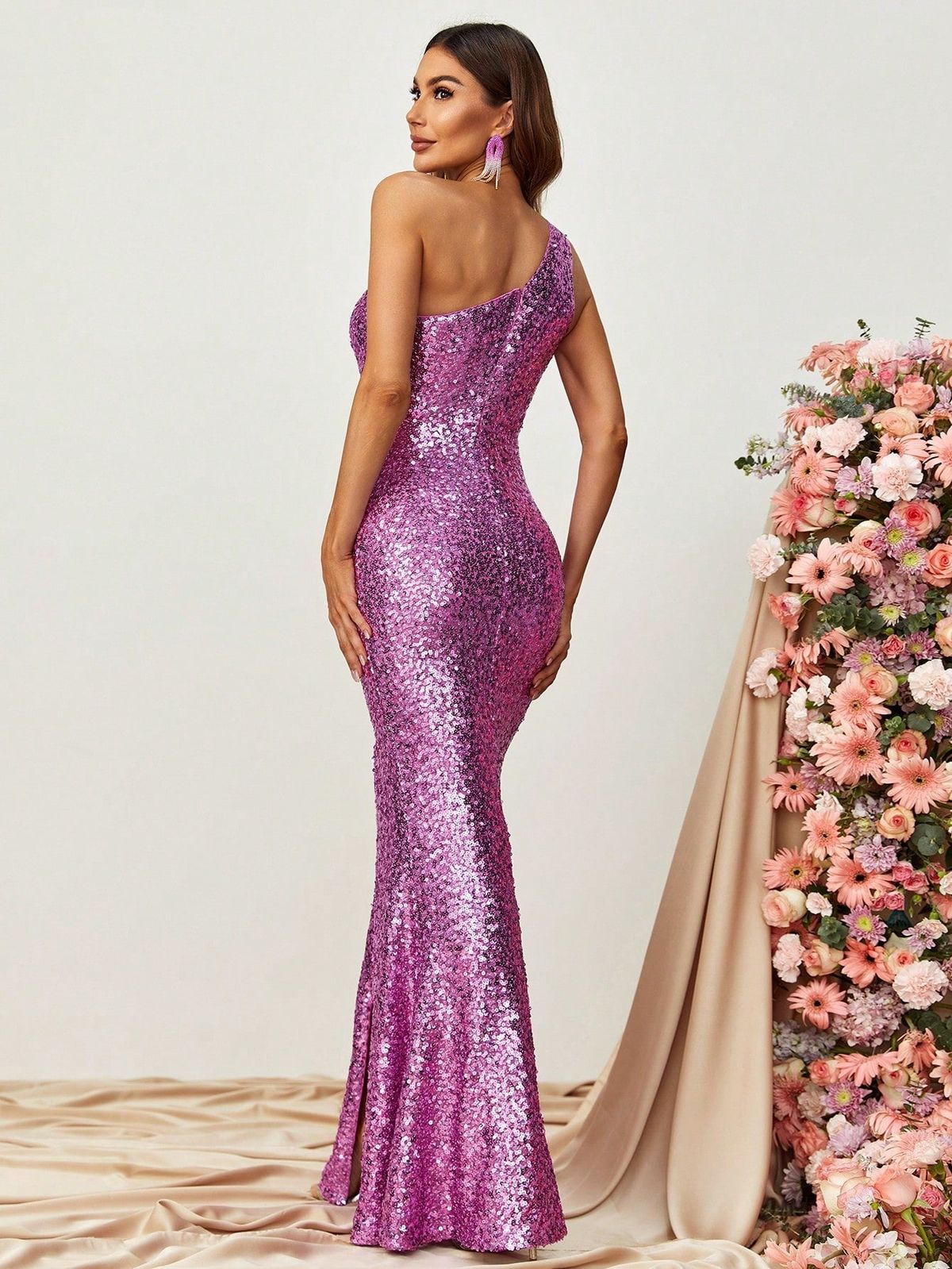 Style FSWD0122 Faeriesty Size L Bridesmaid One Shoulder Purple Side Slit Dress on Queenly