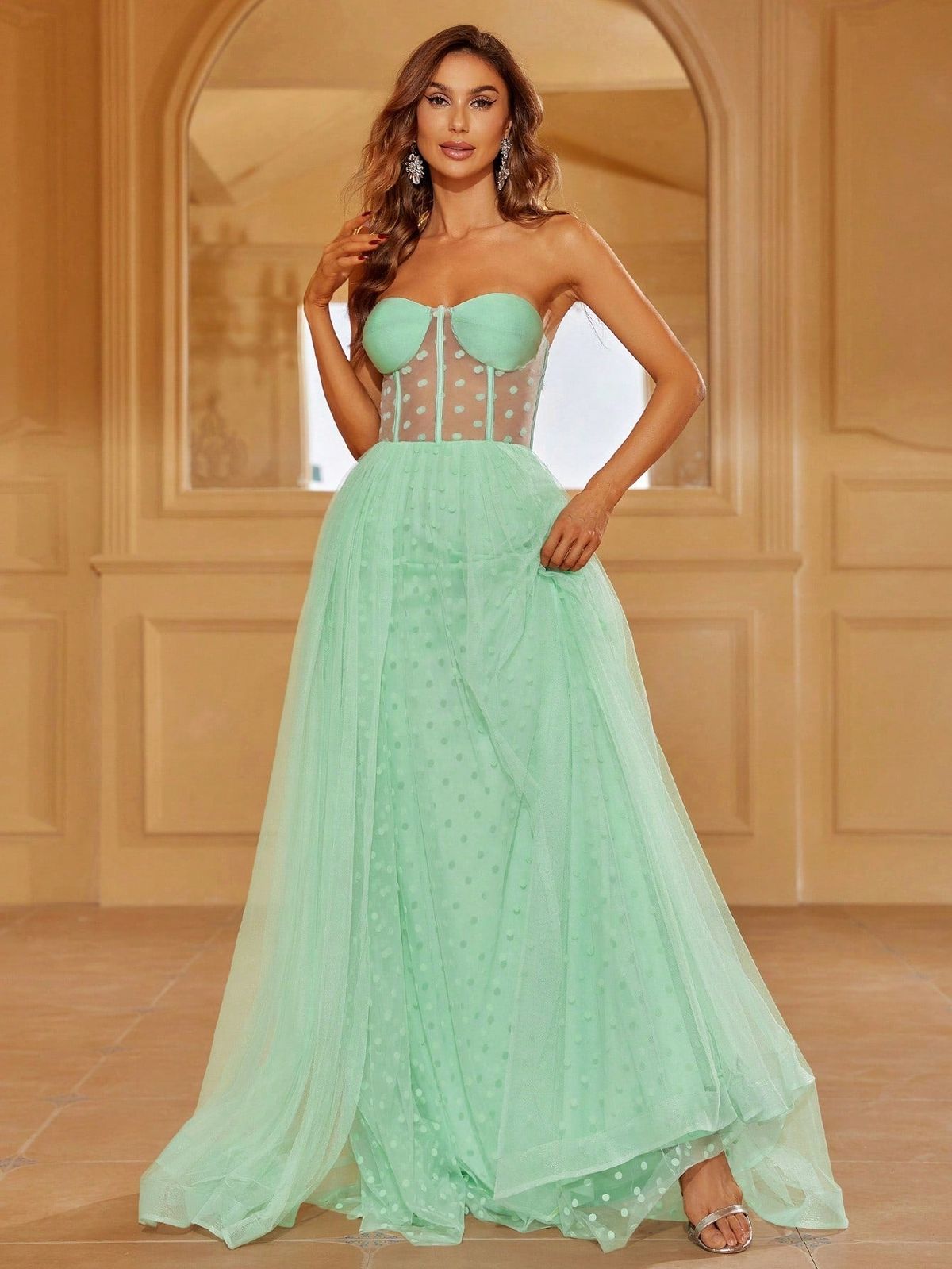 Style FSWD1190 Faeriesty Size L Sheer Light Green Floor Length Maxi on Queenly