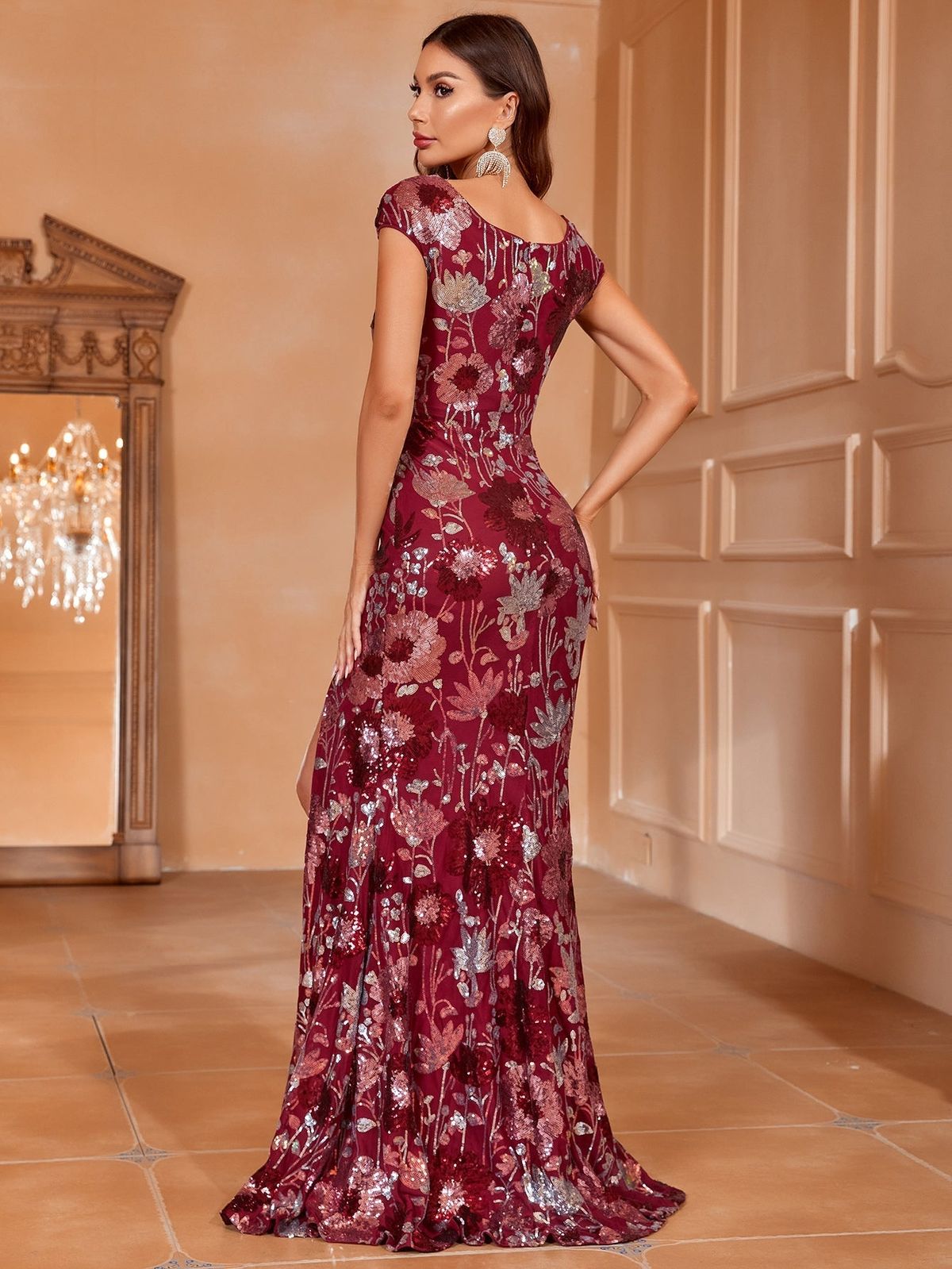 Style FSWD0747 Faeriesty Size XS Prom Floral Burgundy Red Side Slit Dress on Queenly