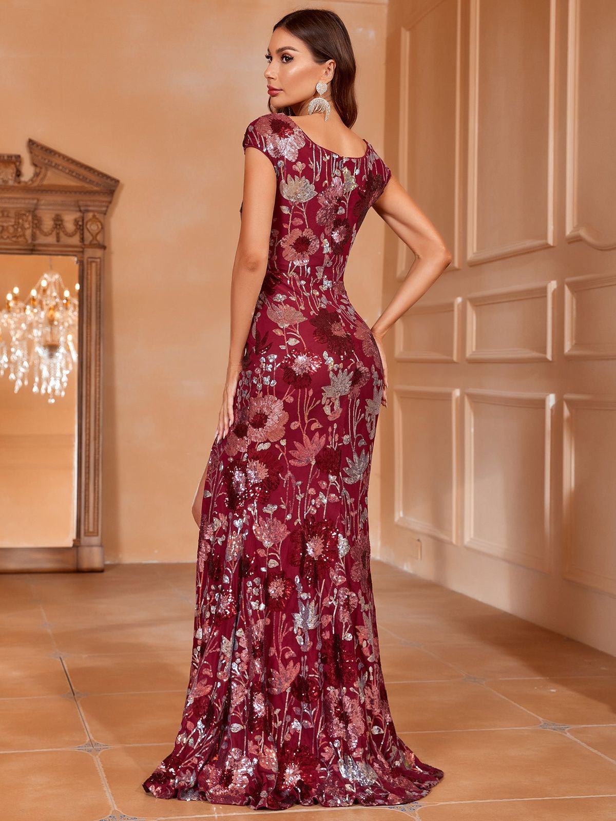 Style FSWD0747 Faeriesty Size S Prom Floral Burgundy Red Side Slit Dress on Queenly