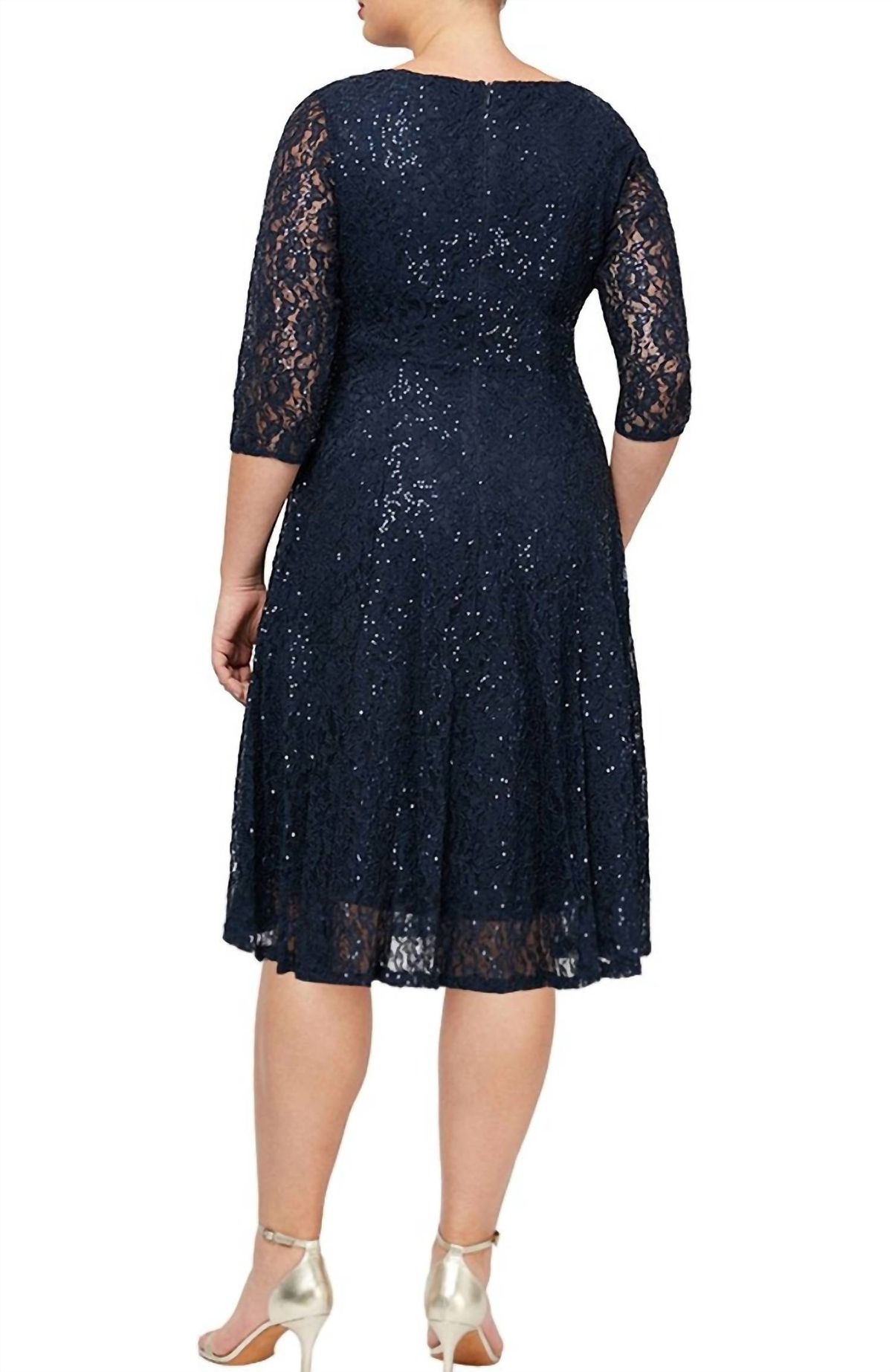 Style 1-747558421-746 Ignite Evenings Plus Size 24 Wedding Guest Lace Navy Blue Cocktail Dress on Queenly