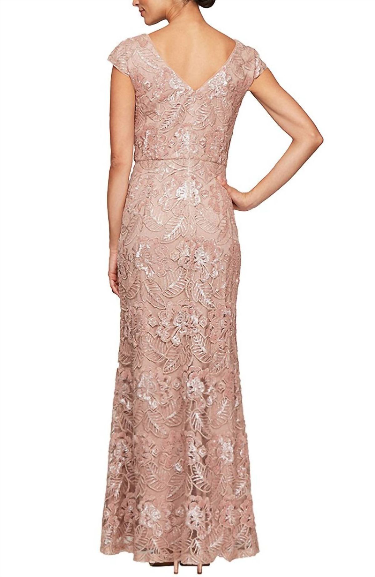 Style 1-80328588-1901 Alex Evenings Size 6 Cap Sleeve Rose Gold Floor Length Maxi on Queenly