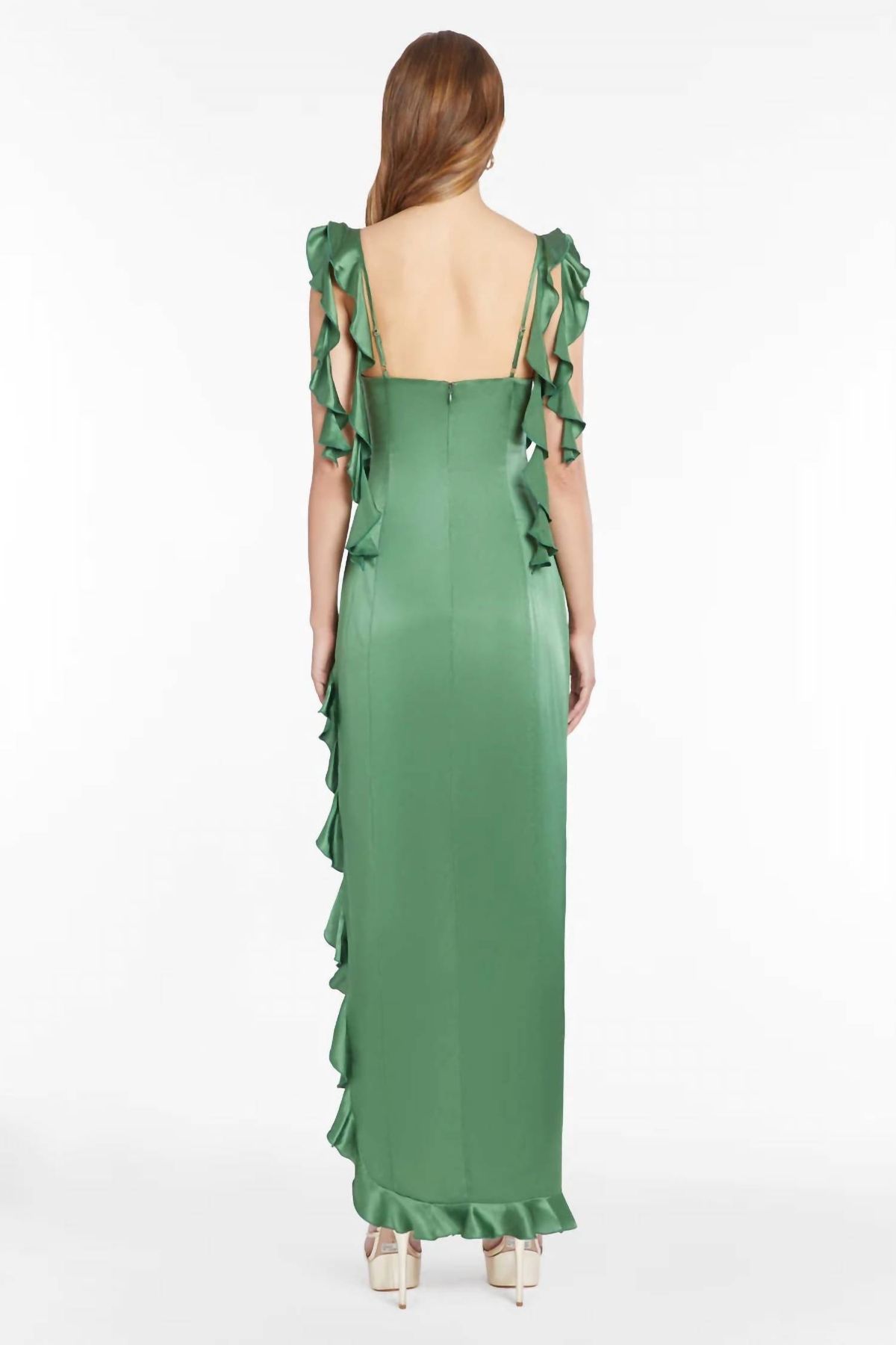 Style 1-1055180749-3855 Amanda Uprichard Size XS Satin Green Side Slit Dress on Queenly