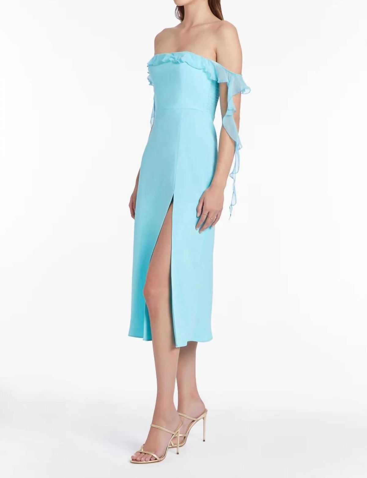 Style 1-1416438591-2901 Amanda Uprichard Size M Off The Shoulder Blue Cocktail Dress on Queenly
