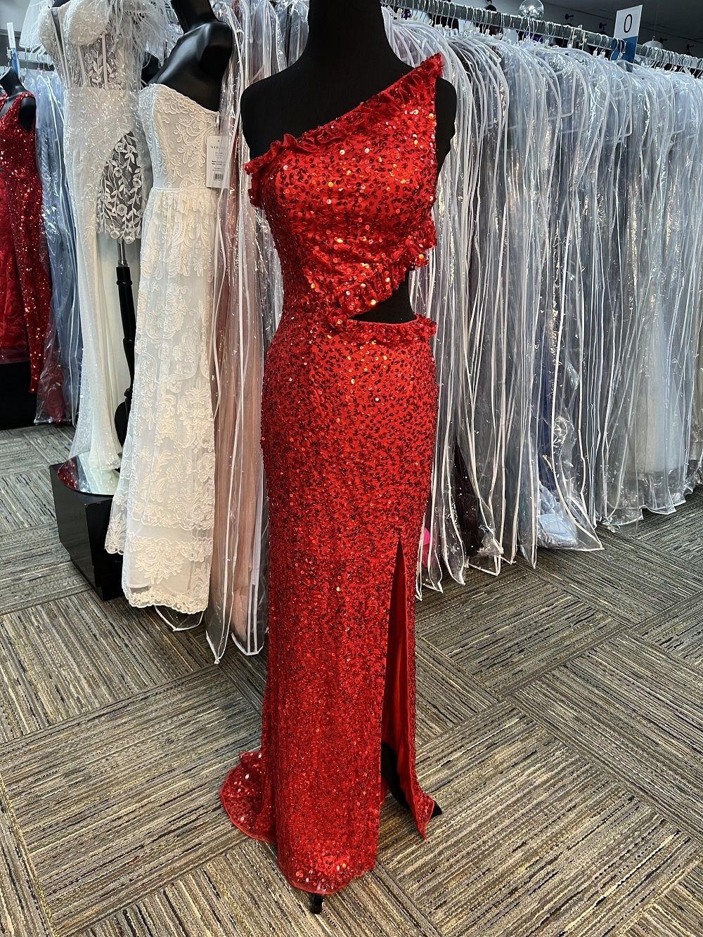 Style 3798 Primavera Size 2 Red Side Slit Dress on Queenly