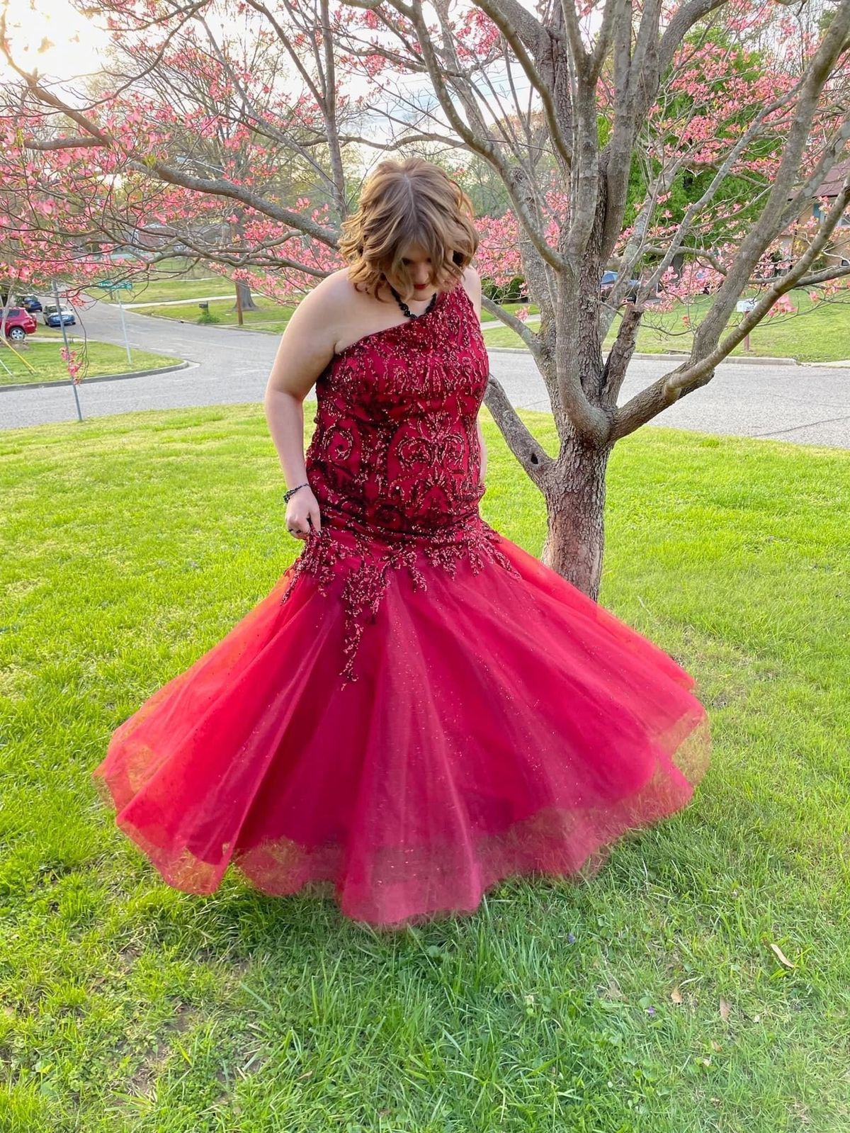 Plus Size 24 Prom One Shoulder Red Mermaid Dress on Queenly
