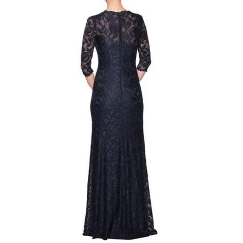 LA FEMME Size 14 Lace Navy Blue Floor Length Maxi on Queenly