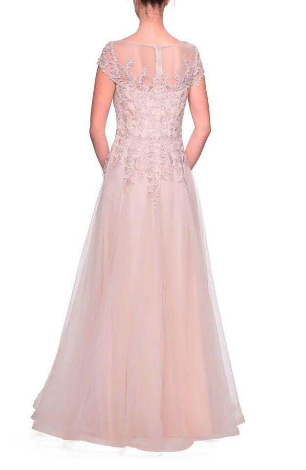 LA FEMME Plus Size 18 Cap Sleeve Lace Pink A-line Dress on Queenly